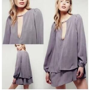 New Free People Made In Philadelphia Beck Long Sleeve Mini Dress $128 XS Gray